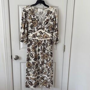Ba&sh Cream and Black Floral three fourth sleeve dress